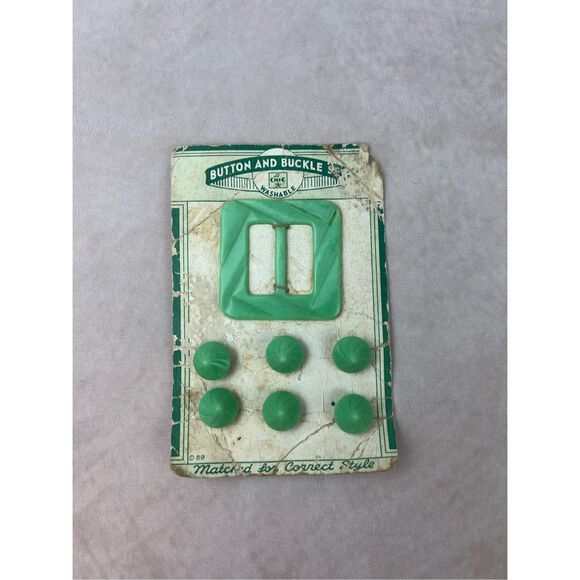 Vintage Matched Buckle and Button Set NOS Mod MCM Mint Green - Picture 1 of 4